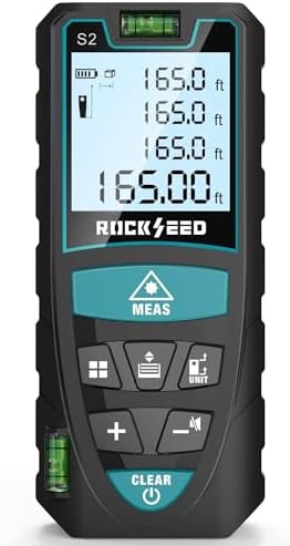 Laser-Entferungsmesser, RockSeed Digitaler Lasermessgerät mit 2 Blasenebenen,Tragbarer Lasermessgerät M/In/Ft Einheit Hintergrundbeleuchtetes LCD zur Messung Entfernung/Fläche/Volu