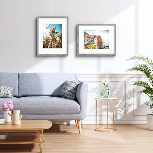 Image of Frametory, 16x20 Picture Frame with Mat for 11x14 Picture- - High Definition Glass Wide Molding - Preinstalled Wall Mounting Hardware (Gray, 1 Pack)