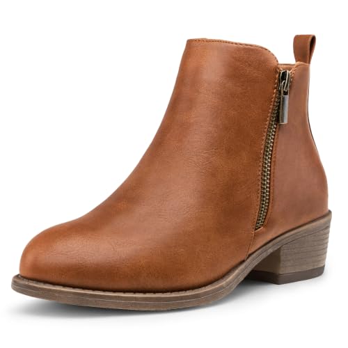 Jeossy Women's Yellow Brown Low Heel Short Ankle Boots, Size 8.5, 905