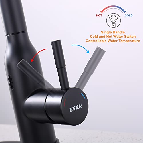 Black Touchless Kitchen Faucet ， Keer Smart Motion Sensor Hands Free Single Handle Spring Kitchen Sink Faucet With Pull Down Sprayer #TOP4