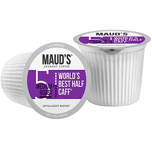 Maud's Half Caff Coffee (World's Best Half Caff), 24Ct. Solar Energy Produced Recyclable Single Serve Medium Roast Half Caff Coffee Pods – 100% Arabica Coffee California Roasted, Kcup Compatible #TOP1