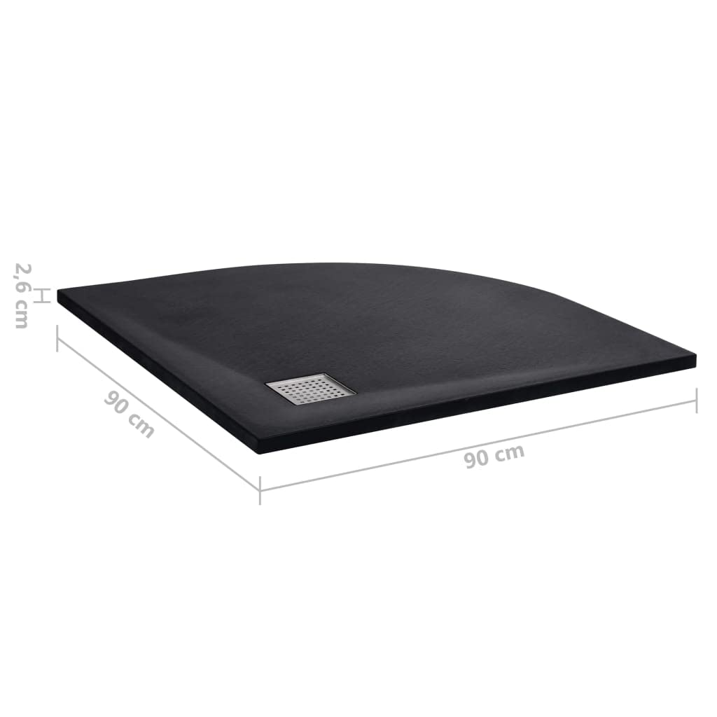 vidaXL Plato de Ducha Base Pie Receptáculo Aseo Cuarto de Baño Esquina Suelo Antideslizante Duradero Extraplano Resina SMC Negro 90x90 cm