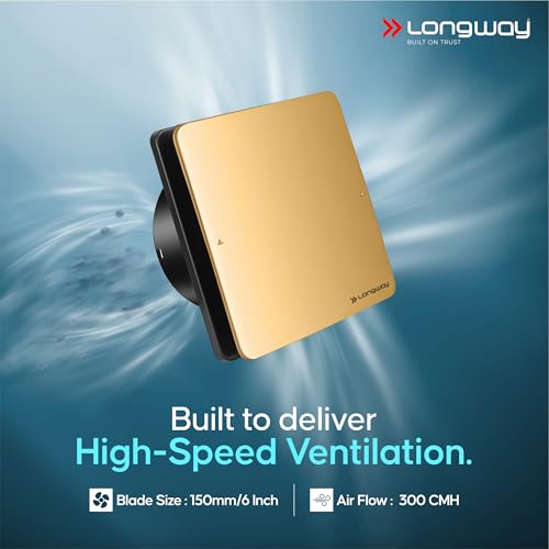 Image of LONGWAY FreshX 6 Inch 150 mm Energy Efficient Exhaust Fan | High Speed Powerful Motor | Noiseless Operation & Easy to Clean | Suitable for Bathroom, Kitchen, Office | 2 Years Warranty (Gold)