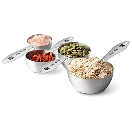 New Di Oro 4-Piece 18/8 Stainless Steel Measuring Cup Set - Easy-to-Read Measurements - For Dry and Liquid Ingredients - Great Kitchen Tools for Cooking and Baking - Dishwasher Safe and Easy to Clean