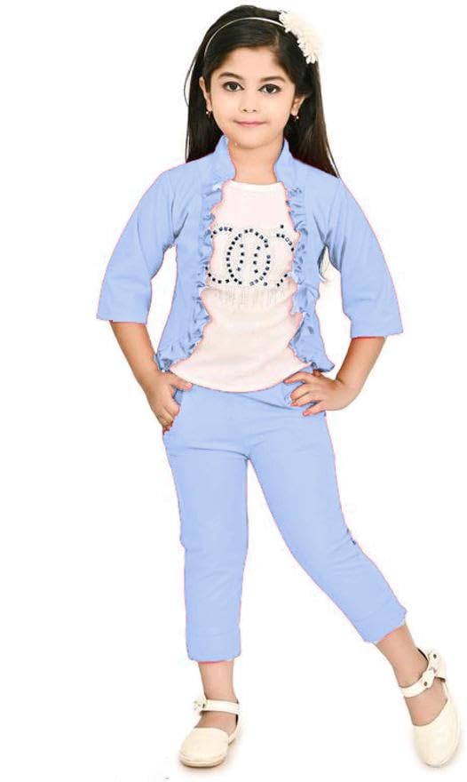 BURBN Girls Party(Festive) Top Pant, Shrug (Blue) | Cotton Blend Fabric BURBN Girls Party(Festive) Top Pant, Shrug (Blue) | Cotton Blend Fabric