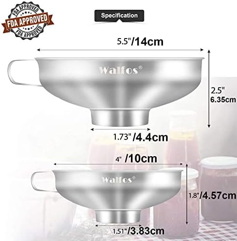 Walfos 2 Pack Stainless Steel Wide-Mouth Funnel with Handle for Wide and Regular Mason Jars Canning Jars Transferring Liquid and Dry Ingredients!
