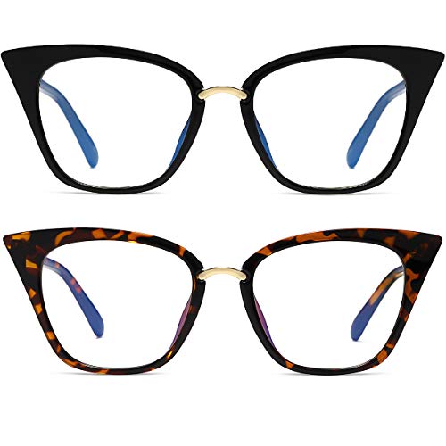 Lunettes d'ordinateur anti-lumière bleue pour femme (lot de 2, noir et léopard)