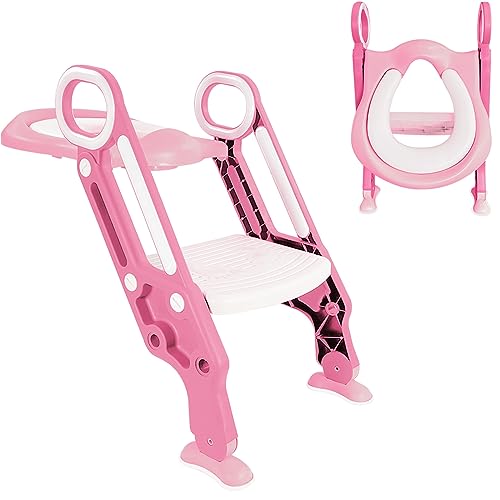 Crystals Adjustable Potty Training Seat with Step Ladder & Padded Toilet Seat for Kids (Boys, Girls, Pink)