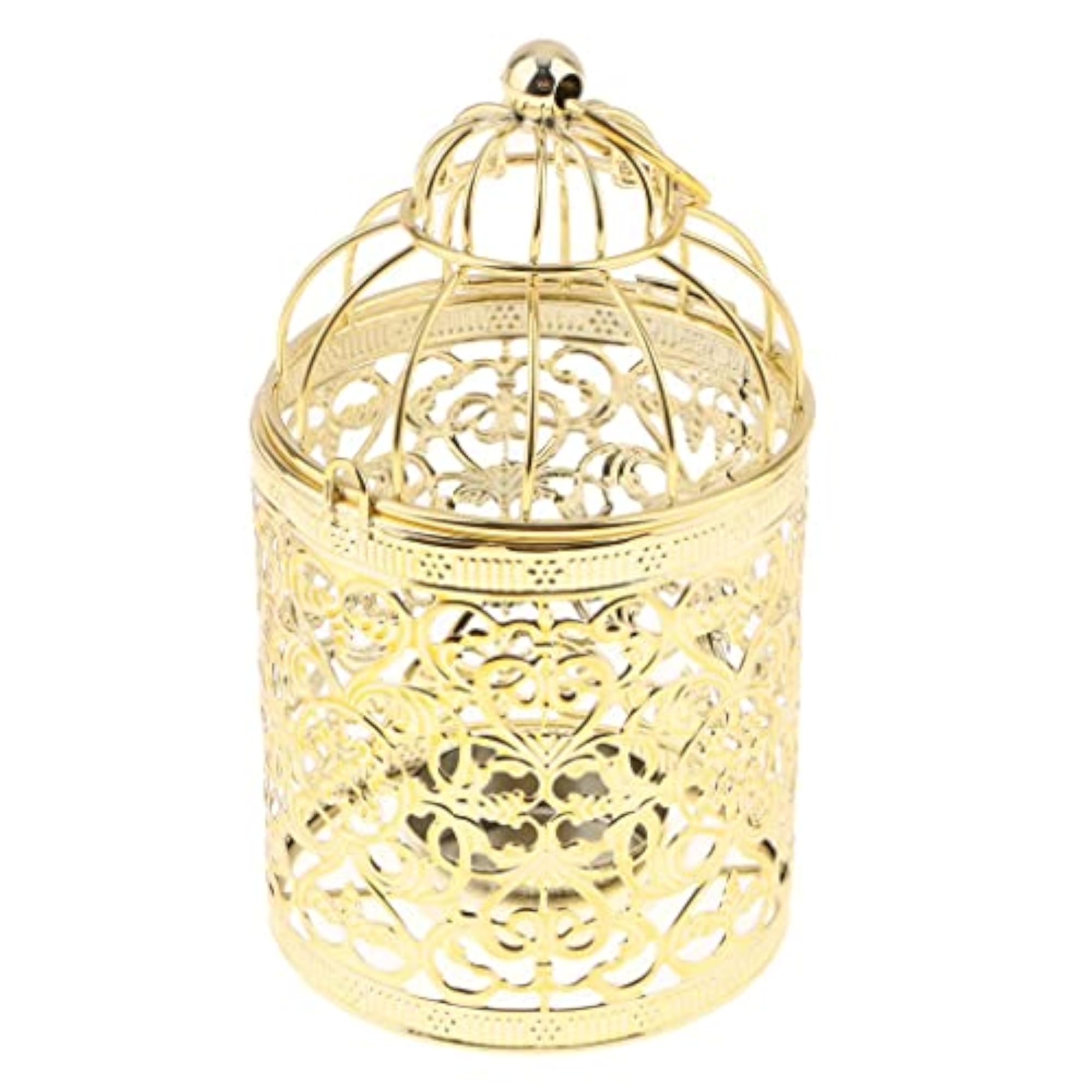 Electroplated Metal Birdcage Shape Tea Light Candle Holder B-Gold