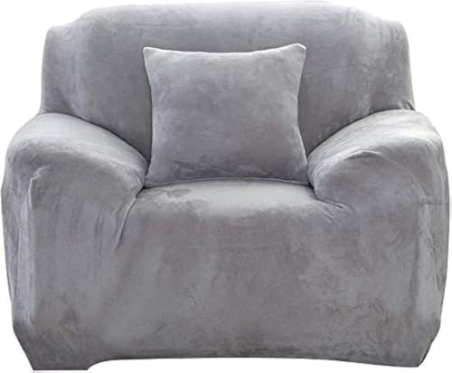 Seogva Velvet Sofa Cover, 1-Piece Sofa Slipcover Thick Furniture Cover, Stylish Sofa Chair Slipcover for Living Room, Couch Covers for Dogs, Couch Slipcover (1-Seater Chair, Grey)