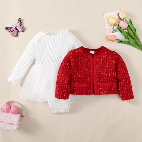 Newborn Baby Girl Dress Fall Winter Outfits Toddler Infant Clothes Set Birthday Church Wedding Party Plaid Cardigan & Romper2