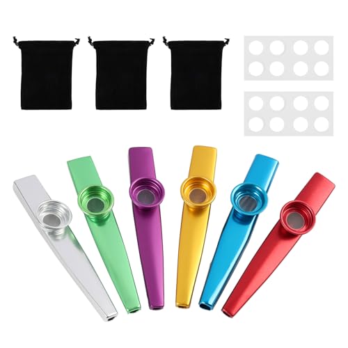 6 Pcs Kazoo Metal kazoos Multipack with 16 Flute Membranes and 3 Portable Storage Bag Metal Kazoo Musical Instruments for Adults Kids Music Lover Beginners
