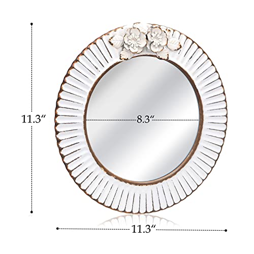 NIKKY HOME Farmhouse Small Round Wall Mirror, Decorative Rustic Country Hanging Wall Mounted Mirror Decor for Bathroom Living Room Office - Distressed White -11.3" - Image 6