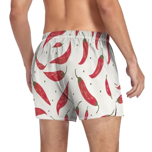 Red Chili Pepper Men's Cotton Boxer Shorts Moisture-Wicking Underwear Sleep Shorts with Button Fly S-2XL4