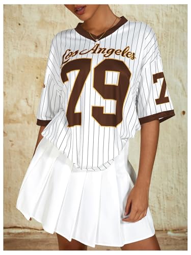 Milumia Women's Number Striped Print V Neck Half Sleeve Oversized Jersey T-Shirt4