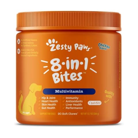 Zesty Paws, 5-In-1 Multivitamin Bites for Dogs, All Ages, Chicken Flavour, 90 Soft Chews Cover