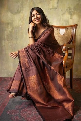 Image of SGF11 Women's Kanjivaram Soft Cotton Linen Silk Saree With Blouse Piece