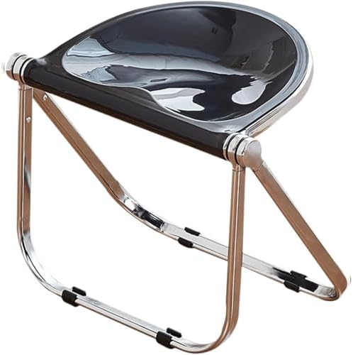 Modern Folding Chair - Armless Acrylic & Metal Frame, Portable Backless Dining Event Chairs for Home, Office, Living Room & Outdoor Use, Blue (21.6" W x 15" D x 20.8" H)