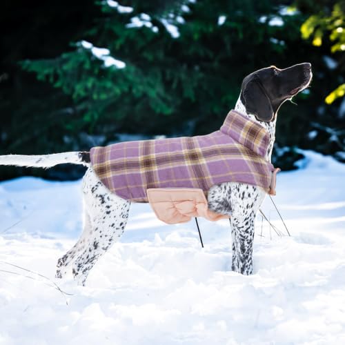Image of Kuoser Waterproof Dog Coat, Warm Reversible Dog Jacket with Leash Hole | Soft Cozy Dog Cold Weather Coats for Rainy Snow Days, Lightweight Jacket for Meduim Dogs, Xmas Dogs Snowsuit Lavender L