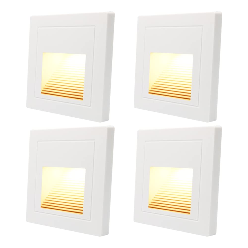 Arotelicht 4Pcs 120V LED Indoor Step Light, Warm White 3000K Recessed Wall Light, Stair Light for Staircase, Kitchen,Bedroom,Livingroom,Cabinet,1.5W White
