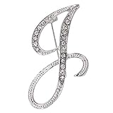 L'vow Clear Crystal Script Initial 26 Letter A - Z Brooch pin (J)