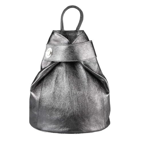 OBC Made in Italy Damen echt Leder Rucksack Daypack Lederrucksack Tasche Schultertasche Ledertasche Handgepäck Nappaleder Reiserucksack Shopper Antiksilber
