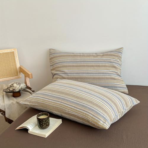 Image of Nayoroom Striped Duvet Cover Queen Size Blue Brown Stripe Duvet Cover Dorm Bedding Set 3 Pieces Soft Breathable Microfiber Farmhouse Bedding Set