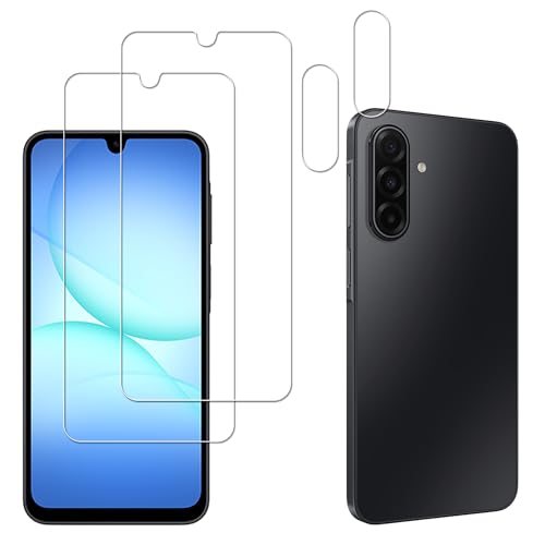 HKKAIS Pacote com 2 + 2 películas de vidro temperado para Samsung Galaxy A17 5G 2025, 2 unidades com protetor de lente de câmera, pacote com 2