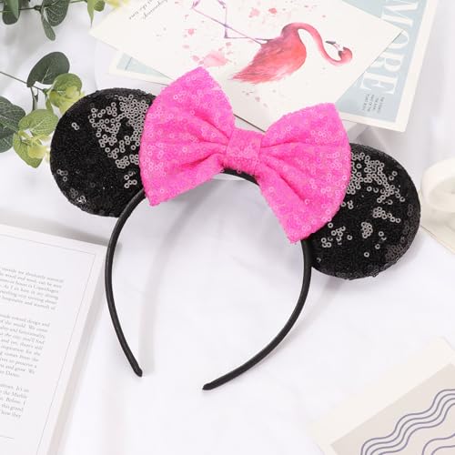 Image of DRESHOW Mouse Ears Bow Headbands Minnie Ears Headband Glitter Party Decoration Cosplay Costume for Women