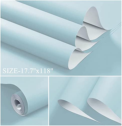 Dimoon Wallpaper 118"X17.7" Light Blue Wallpaper Peel And Stick Wallpaper Waterproof Blue Contact Paper Solid Pure Blue Self Adhesive Wallpaper Removable Wall Paper Textured Shelf Drawer Vinyl Roll #TOP1