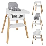 3-in-1 Baby High Chair, Convertible High Chairs for Babies and Toddlers with Adjustable 5-Level Footrest & Dishwasher Safe Tray, Wooden Infant Highchair with Harness for 6 Months and Up, Modern Design