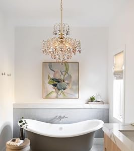 Q&S Modern Gold Crystal Chandelier Amber Crystal Pendant Light 6 Lights for Bedroom Dining Room Entryway Hallway Office Bathroom UL Listed — photo 5 of 6