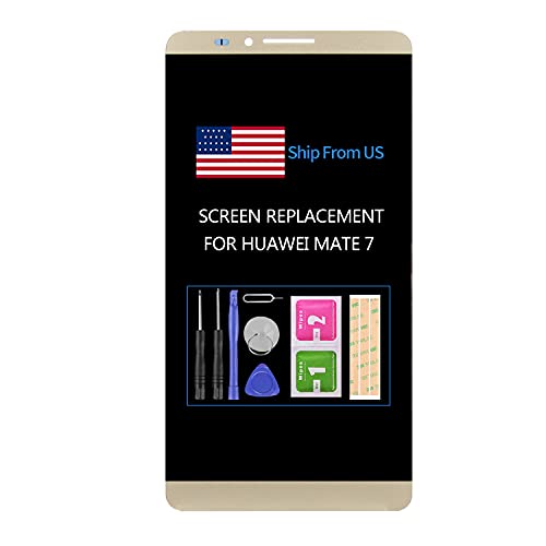 for Huawei Ascend Mate 7 LCD Screen Replacement MT7-TL00 MT7-L09 MT7-TL10 6.0inch LCD Display Touch Panle Digitizer Glass Full Assembly Parts Kits with Frame +Free Tools (Gold)