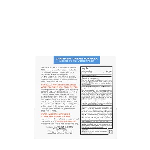 Neutrogena On-The-Spot Acne Spot Treatment Cream with 2.5% Benzoyl Peroxide, Gentle Face Blemish Medicine for Acne-Prone Skin, Vanishing Formula, Clinically Proven Day-1 Results, 0.75-Ounce Tube - Image 8