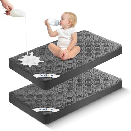 Image of Waterproof Crib Mattress Protector 2 Pack, Soft and Breathable Crib Mattress Pad Cover, Noiseless Machine Washable Toddler Mattress Protector for Standard Baby Toddler Bed (52''x28'',Gray)