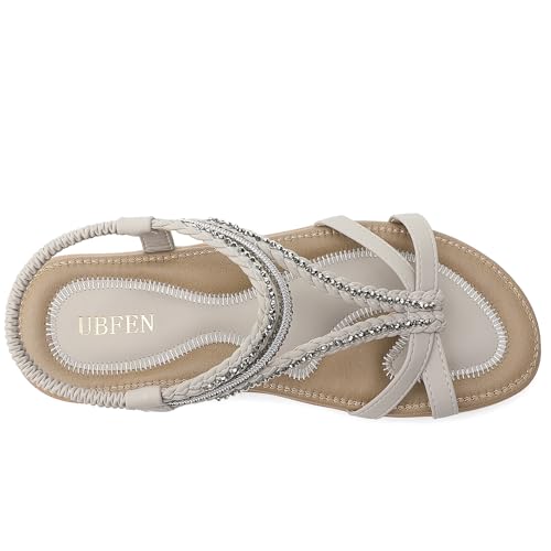 Image of UBFEN Womens Bohemian Flat Sandals With Back Strap Summer Beach Comfortable Bling