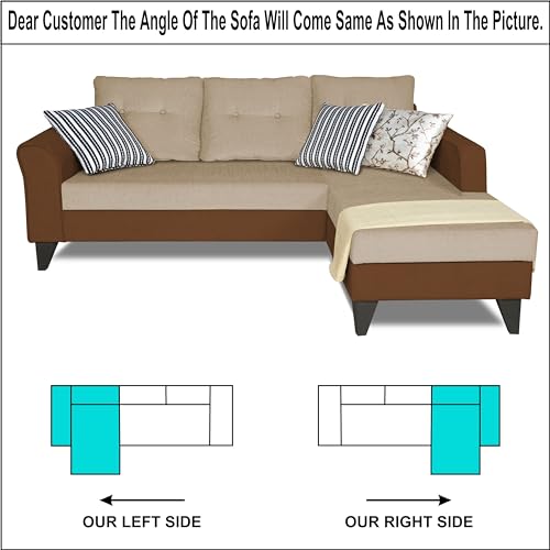 Image of Adorn India Maddox L Shape 4 Seater Sofa Set Tufted Two Tone RHS (Brown & Beige) (3 Year Warranty)
