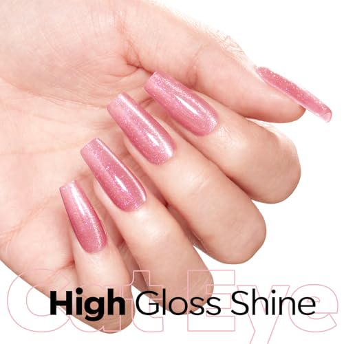 Image of modelones Pink Cat Eye Gel Nail Polish Light Pink 9D Cateye with Magnet Shimmer Glitter Gel Polish Soak Off Reflective Translucent Jelly Gel Nail Polish 15 ML