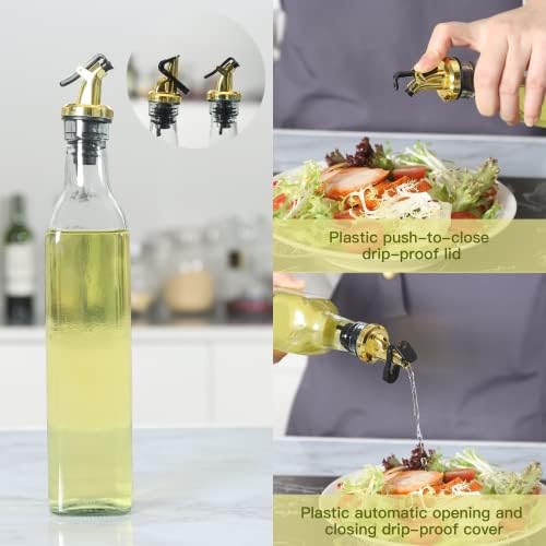 Olive Oil Dispenser Bottle, 500ml Glass Olive Oil Bottles Vinegar Dispenser Set, 1Pcs Olive Oil Dispenser Bottle + 3Pcs Oil Dispenser Bottle for Cooking Baking Salad with 8pcs Pour Spout 1pcs Funnel