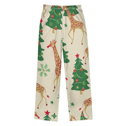 ZZXXB Xmas Tree Giraffe Boys Long Pants Soft Trousers Elastic Waist Kids Lounge Bottoms with Pockets S-XL2