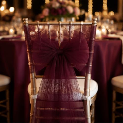 Image of Burgundy Tulle Fabric Ribbon 6 Inch by 25 Yards Rolls Fabric Spool Tulle for Gift Wrapping Wedding Decorations Craft Supplies DIY Tutu Skirt Baby Shower Party