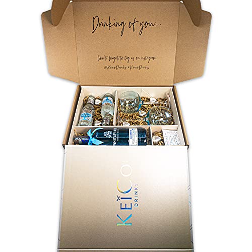 Whitley Neill Gin 70cl Gift Set Hamper Complete With 2 Blue Gin Glasses, Tonics, Belgian Heart Chocolates and Gift Box - New Job or Home Gift for Gin Lovers (Blackberry)