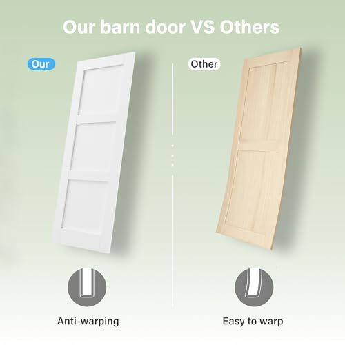 Image of 18 inch x 80 inch 1-Lite Solid Core MDF Panel Barn Door with Trimmable 72 inch Track Kit, Paintable Sliding Barn Doors for Closet Kitchen Bedroom Excellent Sound & Thermal Insulation, Nickel-Plated Hardware Kit