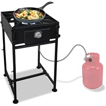 Single Burner Outdoor Stove - 1,30,000 High btu burner propane Camping Stove, Steel One Burner Camp Stove W/CSA Approved 0-20 PSI Regulator & Hose for Backyard Cooking Camping & Home Brewing