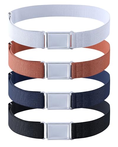 Kajeer 4PCS Kids Boys Adjustable Magnetic Belt - Big Elastic Stretch Belt with Easy Magnetic Buckle (Navy Blue/Grey/Black/Brown)