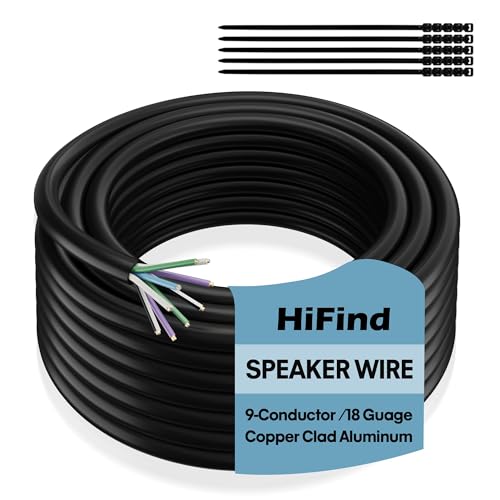 18 AWG 9-Conductor Speaker Wire Cable 25 Ft 4-Channel CCA Stranded Hiding Primary Wire Low Voltage Remote Wire Ultra-Flex and Easy Peel Jacket for Trailer Car Marine Home Audio System-Black+Ties