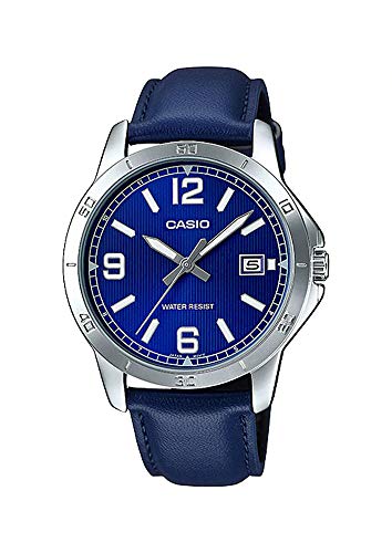 Casio MTP-V004L-2B Men's Standard Blue Leather Band Blue Dial Date Watch