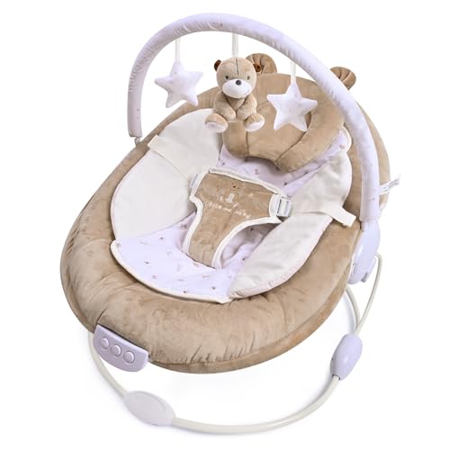 LADIDA Transat pour bébé rembourré en peluche avec vibrations et mélodies apaisantes, bruit blanc, barres de jouets amovibles avec jouets mignons 0m+...