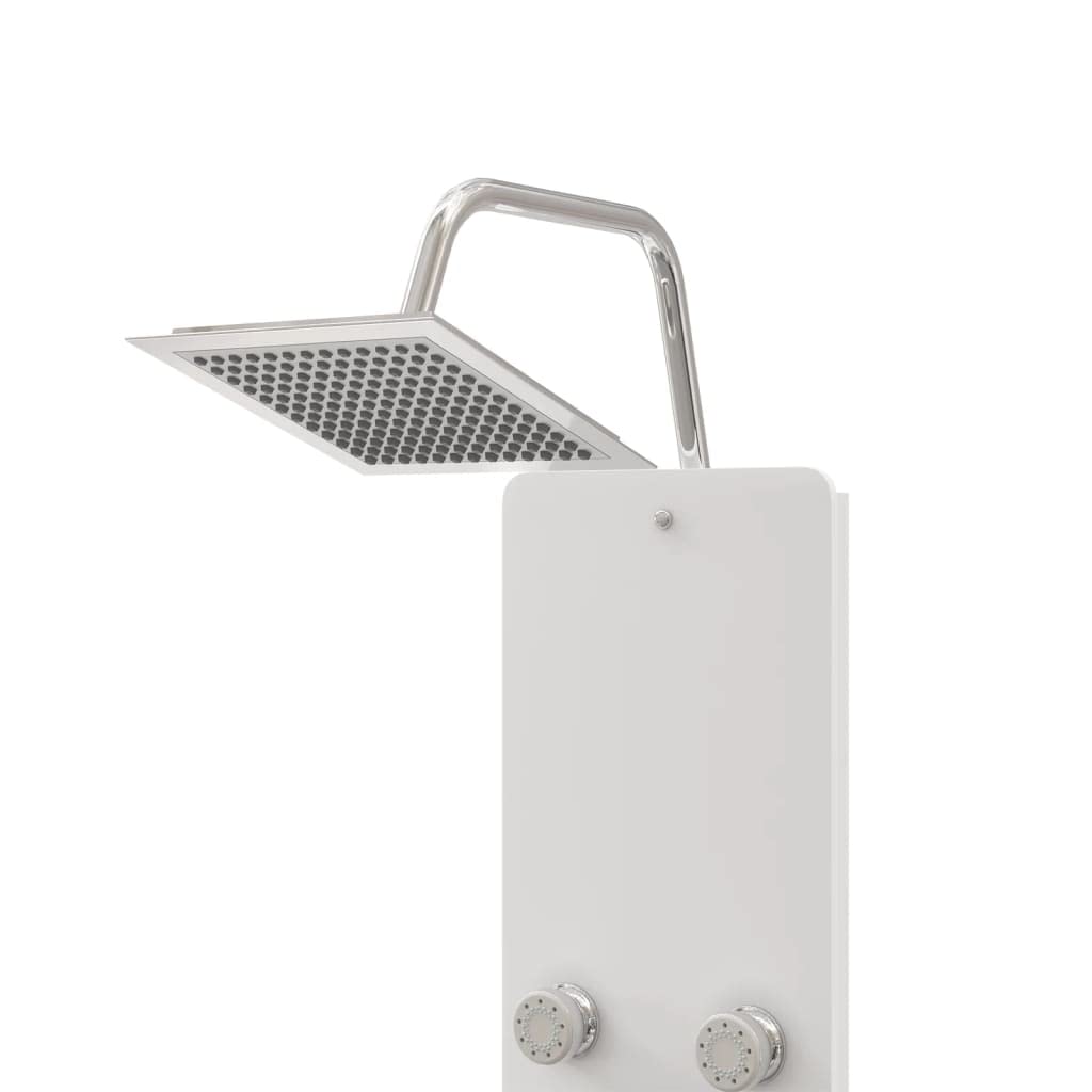 Pannello doccia in vetro bianco, 25 x 47,5 x 130 cm, con doccia a pioggia, getti massaggianti, doccetta a mano in acciaio inox, per bagno, benessere, relax e facile retrofit