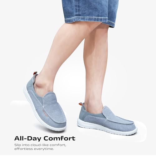 Image of Men's Canvas Loafers, Slip On Casual Shoes | Hands Free, Lightweight, Comfortable, Breathable Upper, Walking Shoes, Stretch, Travel, Vacation, Everyday Wear